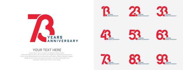 Anniversary logo set vector design, red color for celebration event