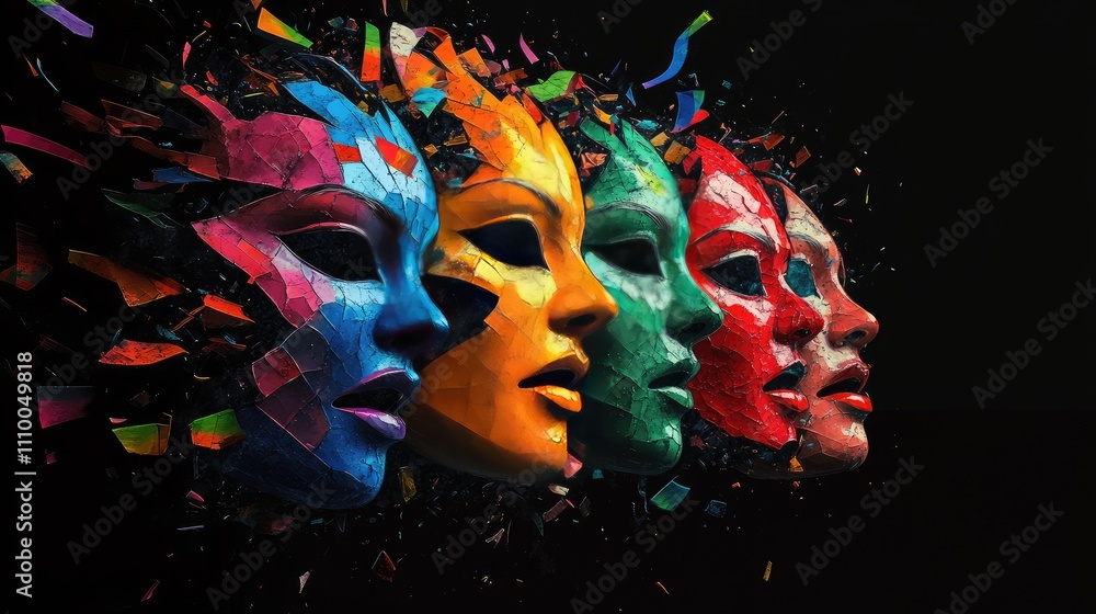 Aufkleber colorful abstract representation of face masks symbolizing emotions demonstrating fragmentation, div