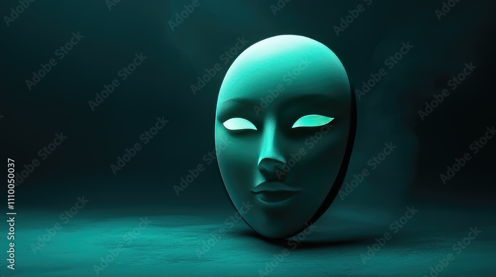 Poster ethereal and mysterious mask in dark environment with soft lighting, representing emotion, identity,