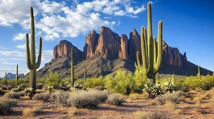 Tall Cacti with Hill Backdrop.