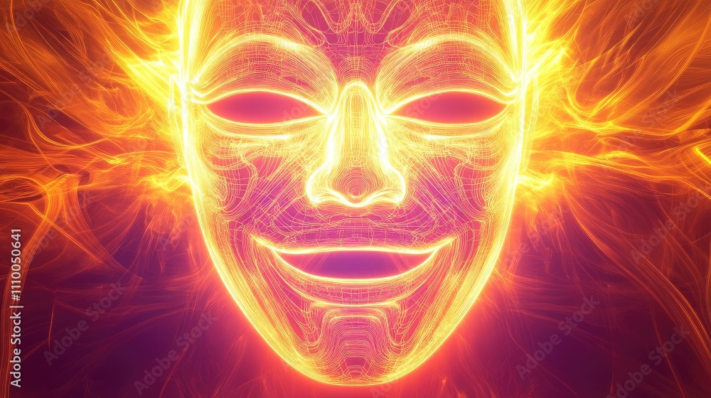 Poster radiant abstract mask design with ethereal glow, merging art and fantasy, captivating combination of