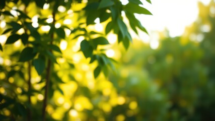Obraz premium Abstract Blurred Background of Green Leaves and Sunlit Foliage