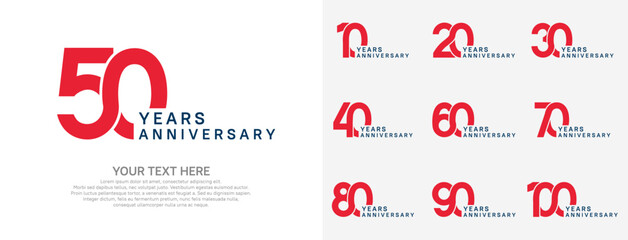 Anniversary logo set vector design, red color for celebration event