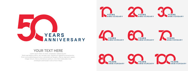 Anniversary logo set vector design, red color for celebration event