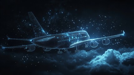3D Airplane Flying Over Clouds. Digital Vector Airliner in the Sky