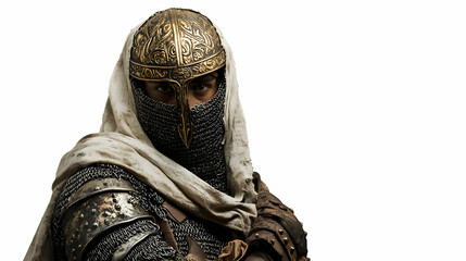 Obraz premium A warrior in ornate armor and a hood, evoking a historical or fantasy theme.