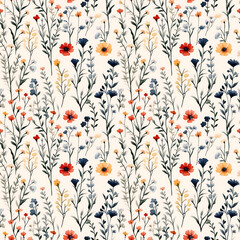 Seamless floral pattern design vintage watercolor flowers minimalist style soft pastels