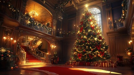 Fototapeta premium Vibrant Christmas Scene in Elegant House Interior