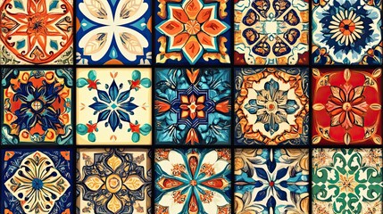 Colorful Artistic Tile Mosaic Design Featuring Floral Patterns