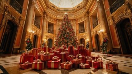 Fototapeta premium Grand Hall with High Ceiling and Christmas Decor