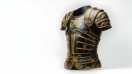 Ornate black and gold armor displayed against a white background.