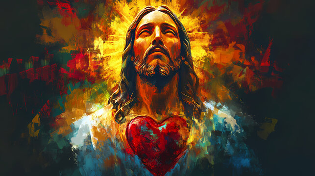 Oil painting artistic image of sacred heart of jesus christ. generative ai. Sacred. Illustration