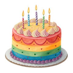 Rainbow Birthday Cake with Colorful Candles and Frosting