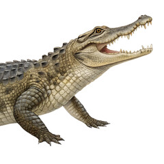 Naklejka premium A striking close-up of a crocodile with its mouth wide open, showcasing sharp teeth.