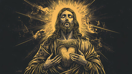 Sacred heart of the lord, jesus christ with immaculate heart. Sacred. Illustration