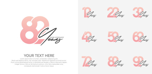 Anniversary logo set vector design, pink color for celebration event