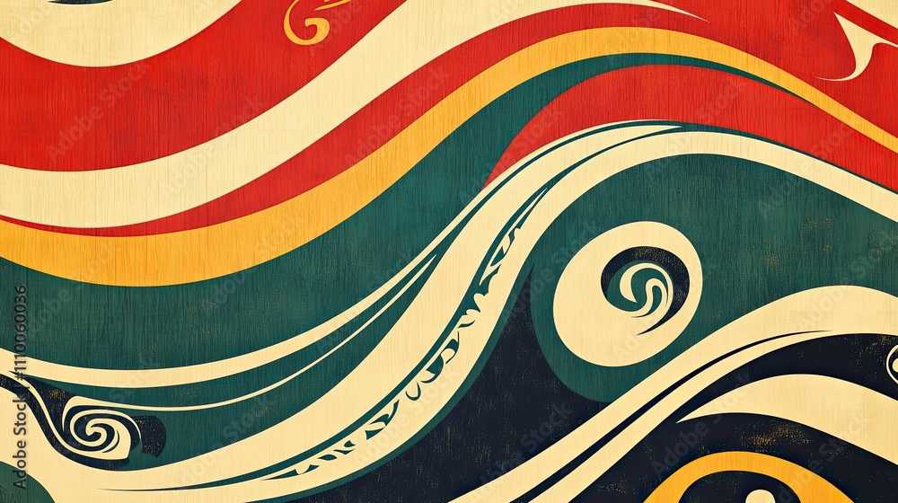Poster abstract swirling waves retro design colorful pattern