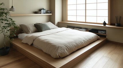 Modern Minimalist Bedroom with Japanese Influence and Natural Light