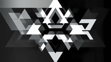 Modern interpretation of sacred geometry: clean lines and sharp corners define interlocking gray, white, and black triangles, reflecting a sense of liberation and ancient wisdom. Sacred. Illustration