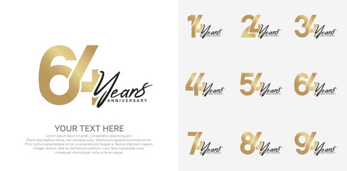 Anniversary logo set vector design, gold and black color for celebration event