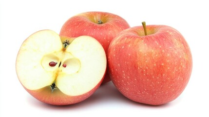 Apple themed image showing red apples isolated over a white background