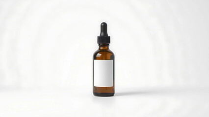 A blank white label is placed vertically on the bottle's midsection