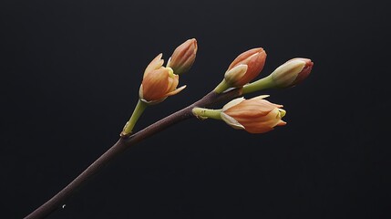 Orange Flower Buds on a Dark Branch