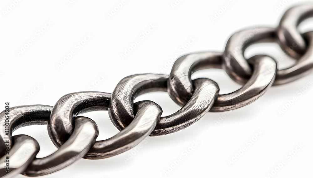 Poster a close-up of a metallic chain showcasing its interlinked design and texture.