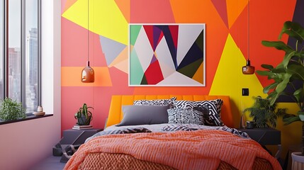 Modern Bedroom Design With Geometric Wall Art
