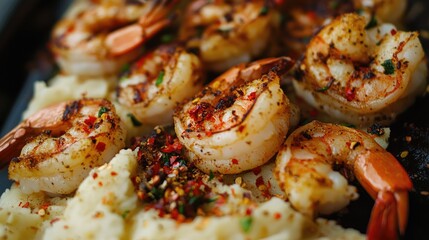 Grilled Shrimp with Spices on Creamy Mashed Potatoes Platter