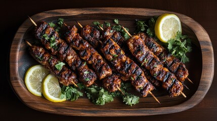 Grilled Skewers of Marinated Chicken with Fresh Herbs and Lemon