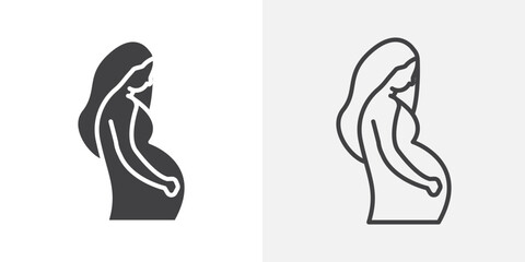 Pregnant woman icon vector set. Black and white.