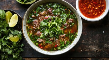 Fresh Herb Garnished Soup with Lime, Chili and Vibrant Vegetables