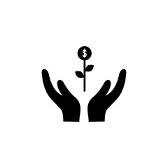 Obraz premium Hand with Coin Plant icon vector. Investment icon. Business and Finance flat icon