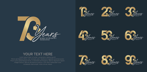 Anniversary logo set vector design, gold and silver color for celebration event