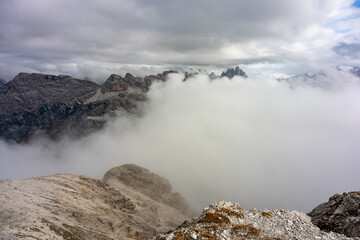 The specular landscape of Durrenstein after hike to peak in Autumn season, Dolomite, Italy.