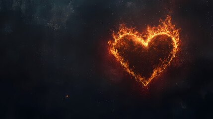 Burning heart on black background with text space. Sacred. Illustration