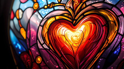 Fototapeta premium Close-up of a stunning sacred heart stained glass artwork with intense colors and elegant patterns in a peaceful setting. Sacred. Illustration