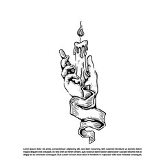Vintage retro sketch art hand holding fire candle vector