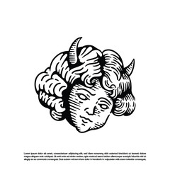 Hand drawn evil demon girl head vector isolated on white background