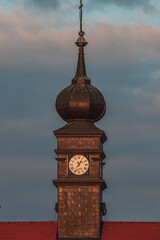 The town hall with a clock near the fisherman's bastion Hungary Budapest