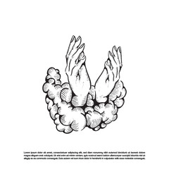 Hand drawn sketch art god hand in the cloud vector