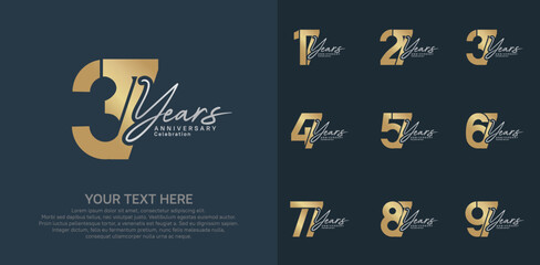 Anniversary logo set vector design, gold and silver color for celebration event