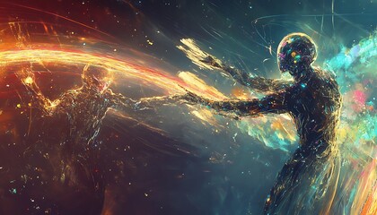 Cosmic Entities Exchange Energy In A Vibrant Nebula