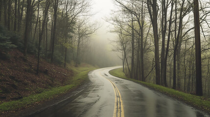 Obraz premium A winding road leads to a dark storm, with a figure reflecting as rain begins to fall fluffy clouds drifting in a dark sky with distant thunderclouds