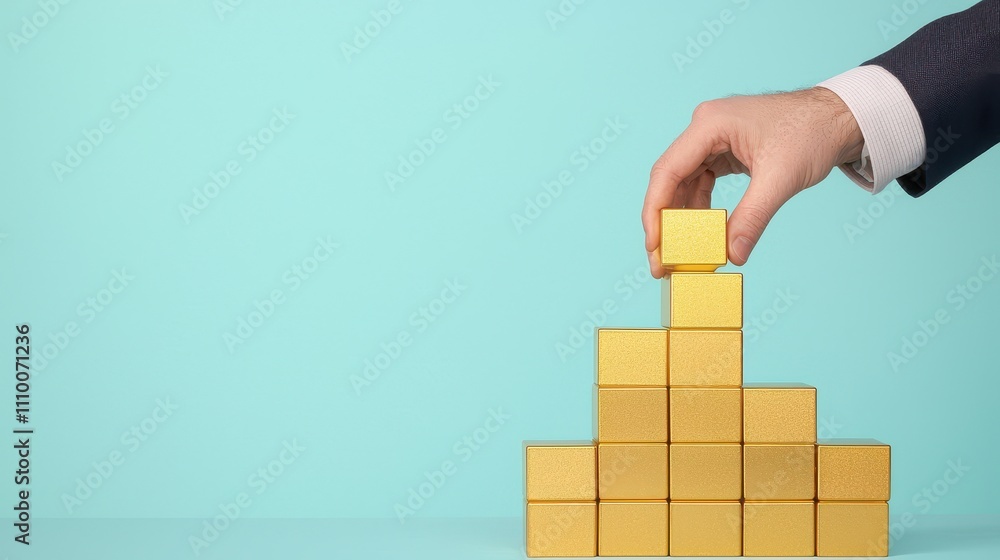Aufkleber business planning is the foundation of success, like a hand placing each building block with precisi