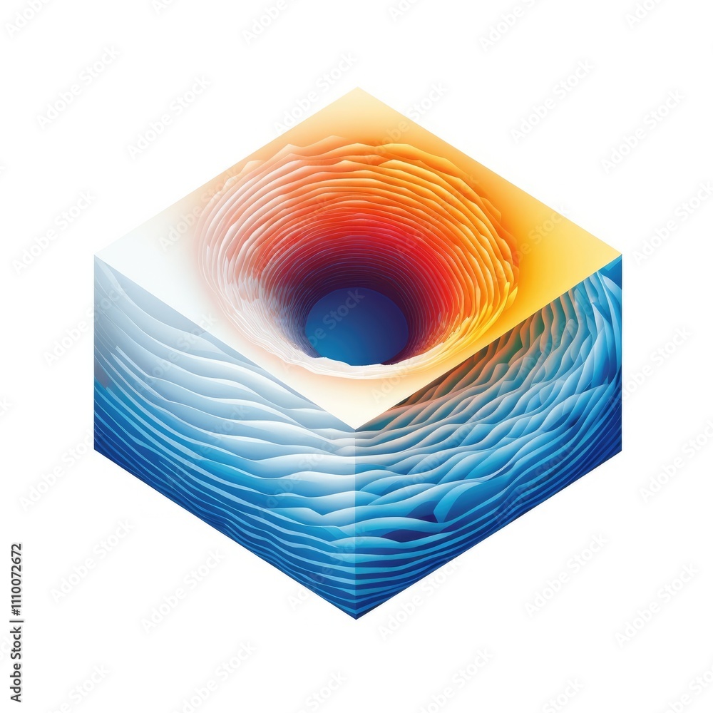 Poster abstract 3d cube with swirling vortex.