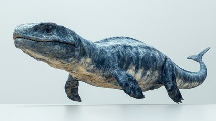 3D render of a prehistoric marine reptile, swimming, isolated on white background.
