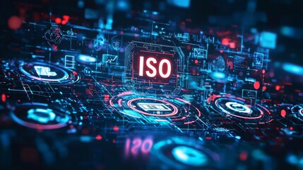Fototapeta premium ISO Certification Concept in Vibrant Digital Design