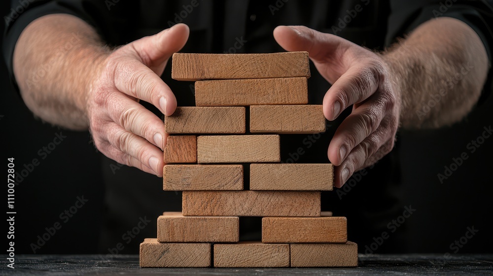 Poster business planning is the foundation of success, like a hand placing each building block with precisi
